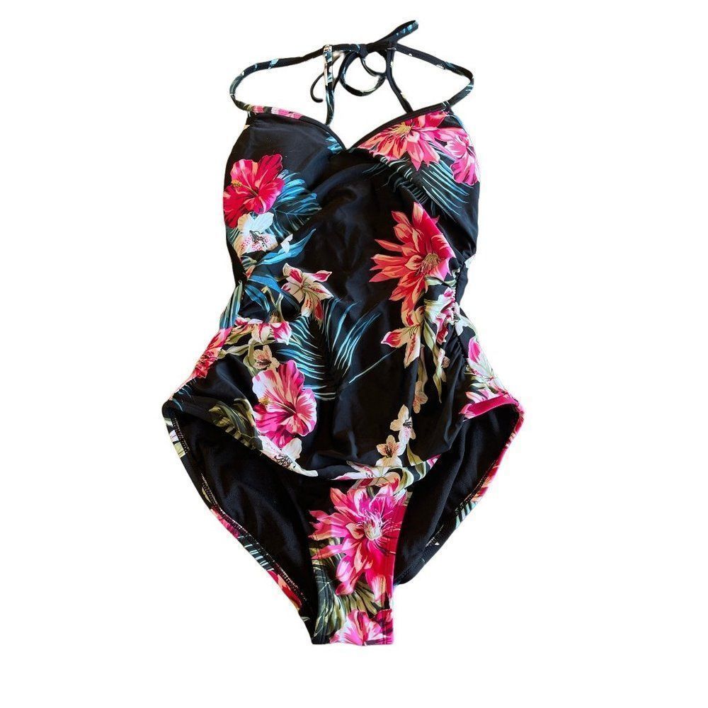Kona Sol Black floral one piece 